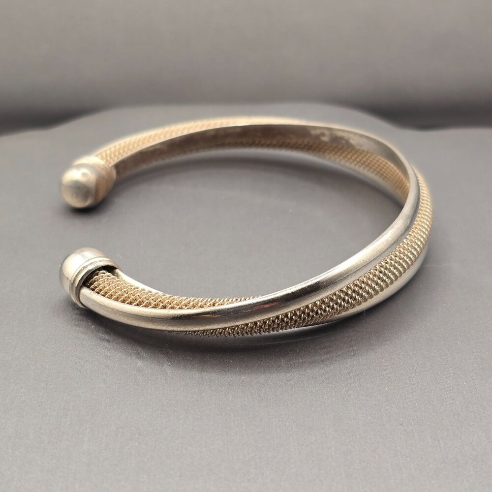 Sterling Silver Mesh Cuff Bracelet 7.5" Twisted Triple 925 Band Statement 33g - Picture 6 of 11